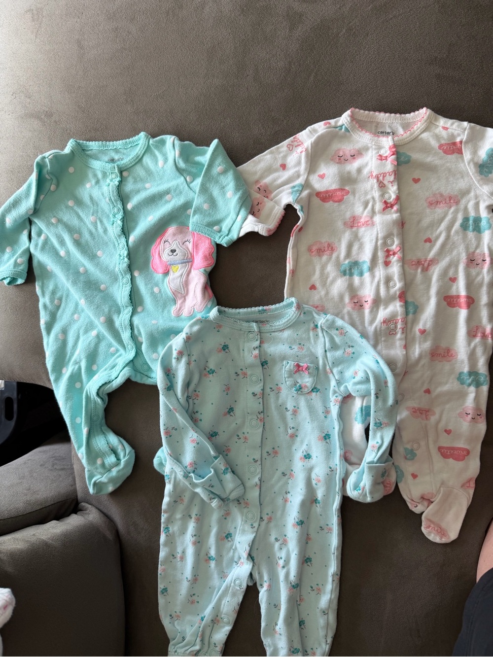 Carter's 3 piece Footed Baby Sleeper with Pink & Teal Accents